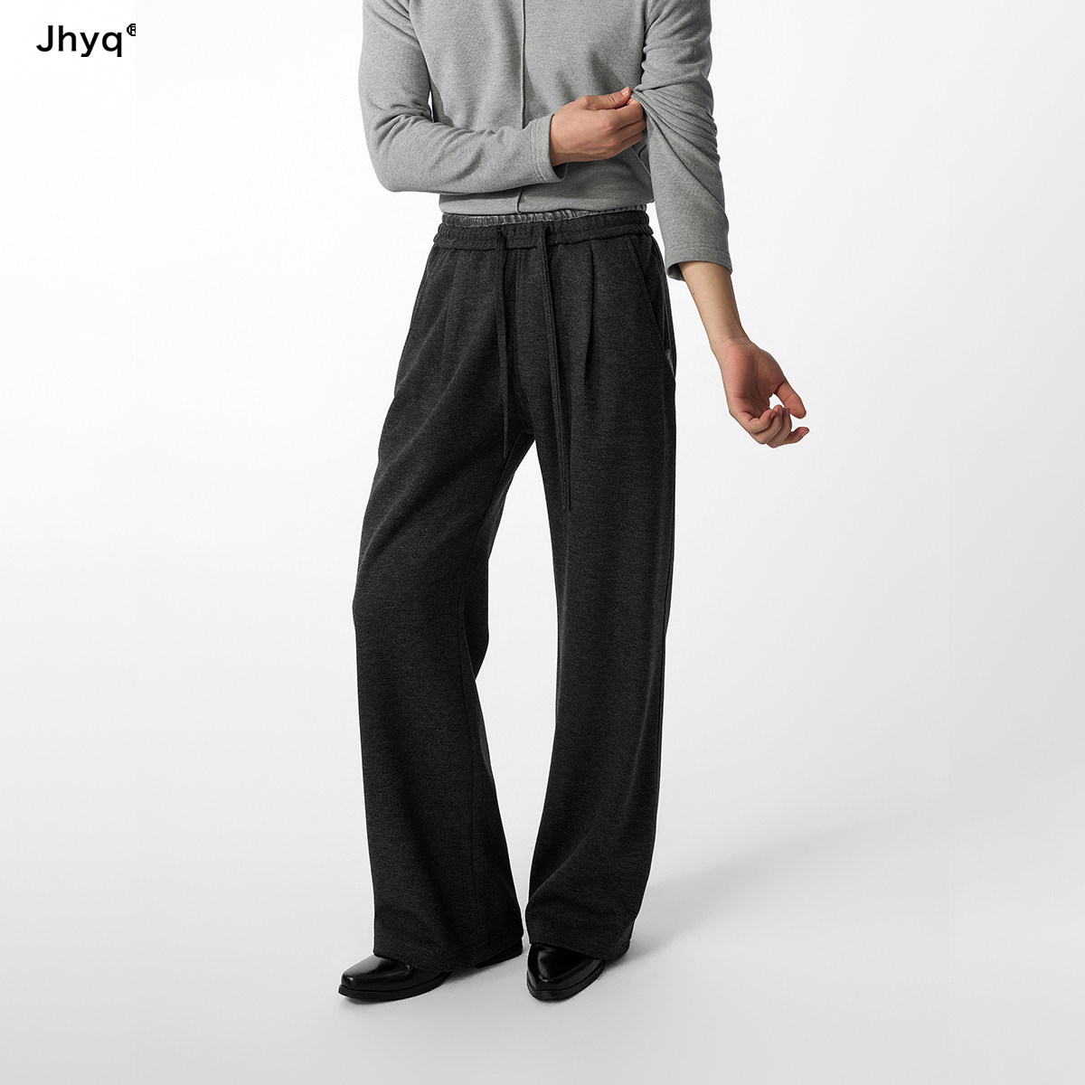 JHYQ2026秋冬高智通勤系列撞色腰头羊毛混纺垂感微喇休闲直筒裤男
