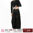 长裤 男宽松直筒阔腿百搭工装 子 复古水洗做旧弯刀牛仔裤 JHYQ美式
