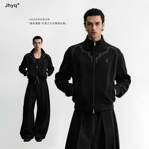 JHYQ2026三七分短版立领荆棘卫衣