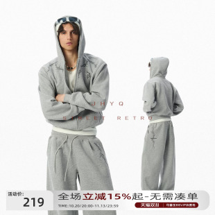 短版型三七分显高比例丨JHYQ荆棘印花开衫卫衣男宽松连帽拉链外套