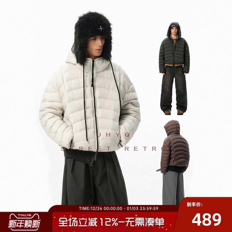 JHYQ冬季美式廓形连帽90排骨羽绒服男宽松轻薄羽绒保暖防泼水外套