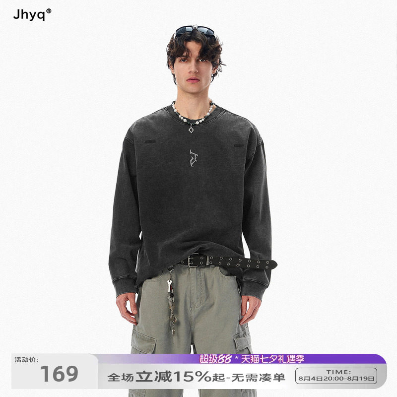 JHYQ美式哥特320g做旧长袖T恤
