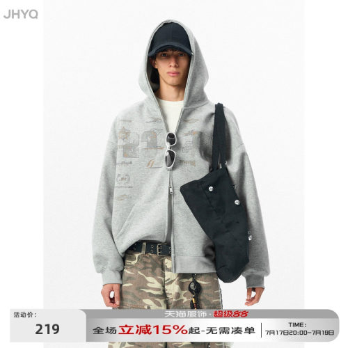 JHYQ美式400G字母印花连帽卫衣