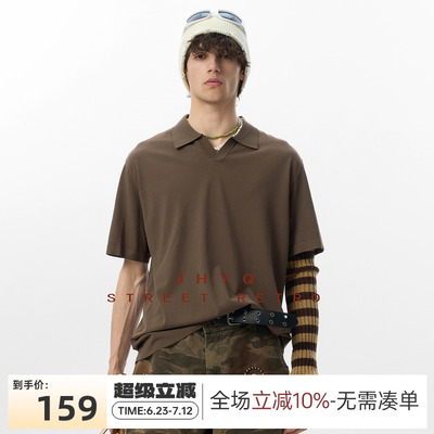 JHYQ冰感吸汗透气海鸥领cleanfit休闲老钱风通勤POLO领短袖T恤男