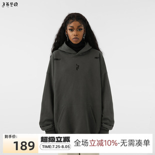JHYQ美式 高街 哥特J字母logo连帽基础卫衣男宽松美式 针织重磅帽衫
