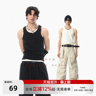 JHYQ纯色打底衫背心男夏季坎肩棉打底汗衫健身弹力内搭无袖t