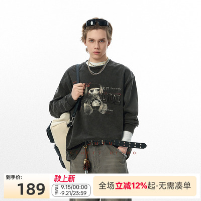 320g重水洗暗黑情侣小熊印花T恤