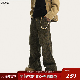 JHYQ净化眼球豹纹工装伞兵裤男宽松直筒休闲阔腿运动街舞高街裤