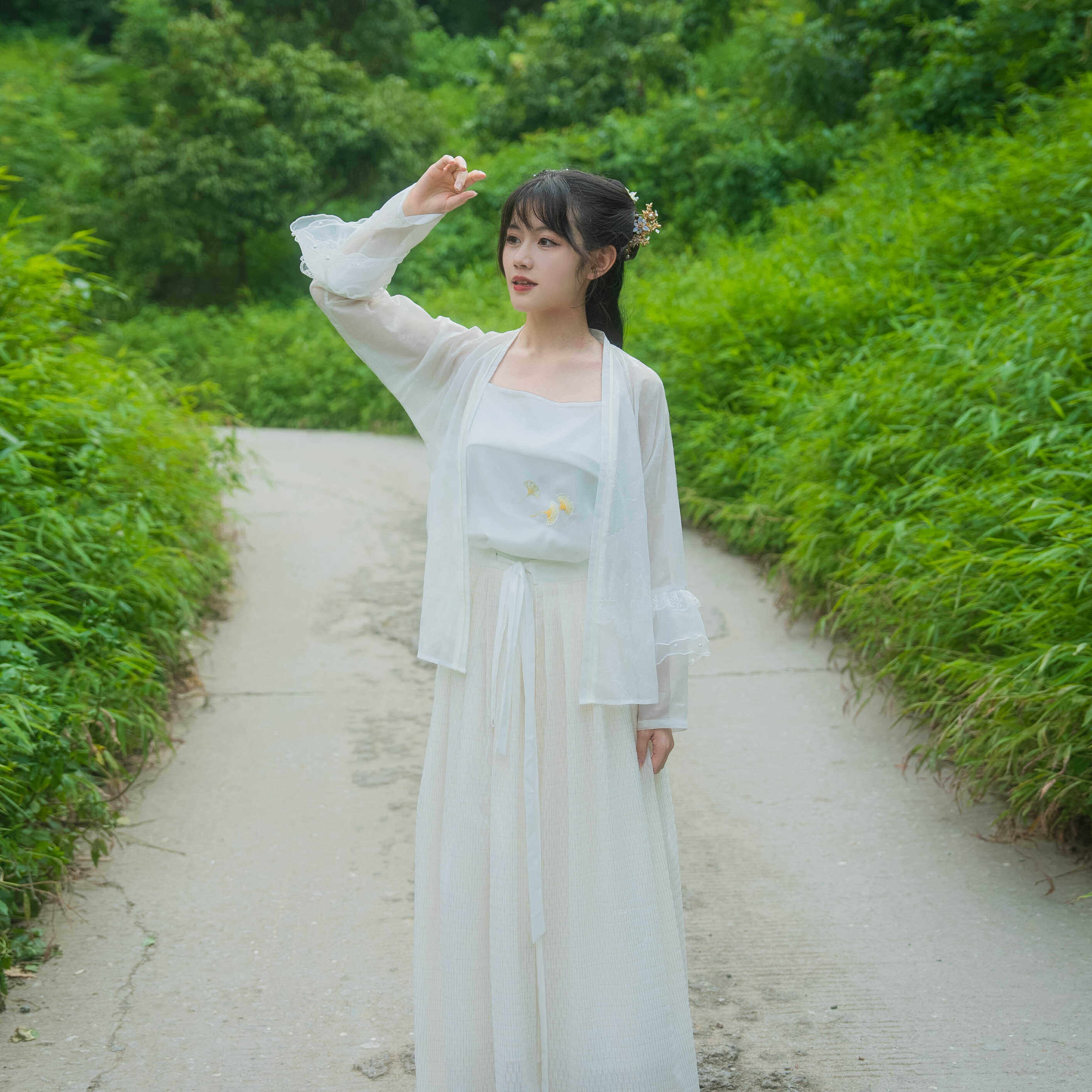 【玘韵传承】原创汉服宋制对襟小衫一片式褶裙套装小清新白色夏秋