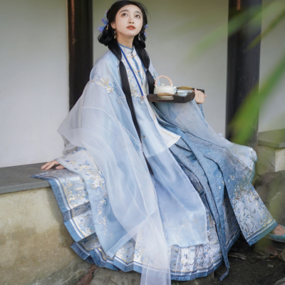 明制对襟立领长衫刺绣合领马面裙