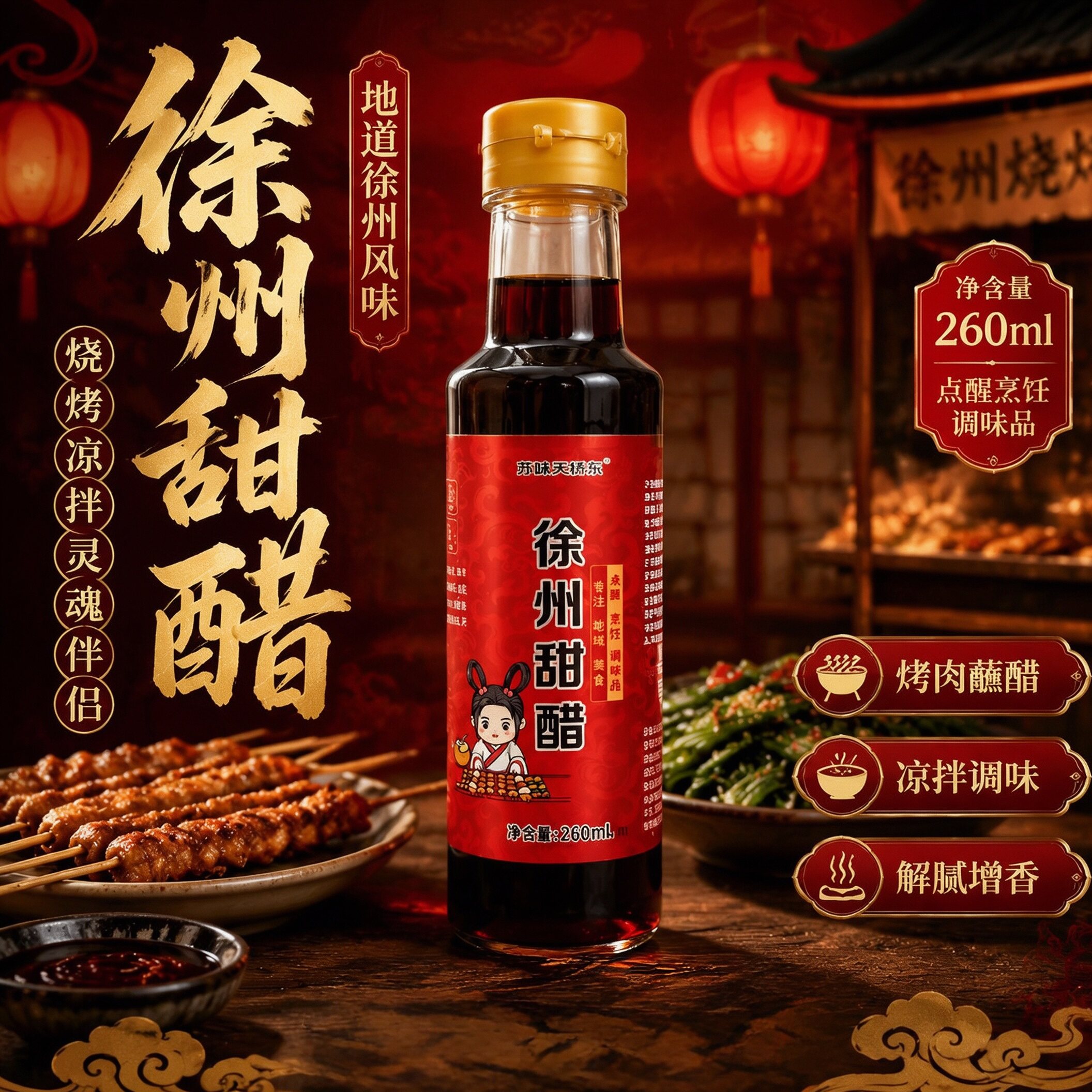 徐州甜醋特产4瓶烧烤饺子醋蘸料正宗烧烤料酸甜口凉皮调味品调料