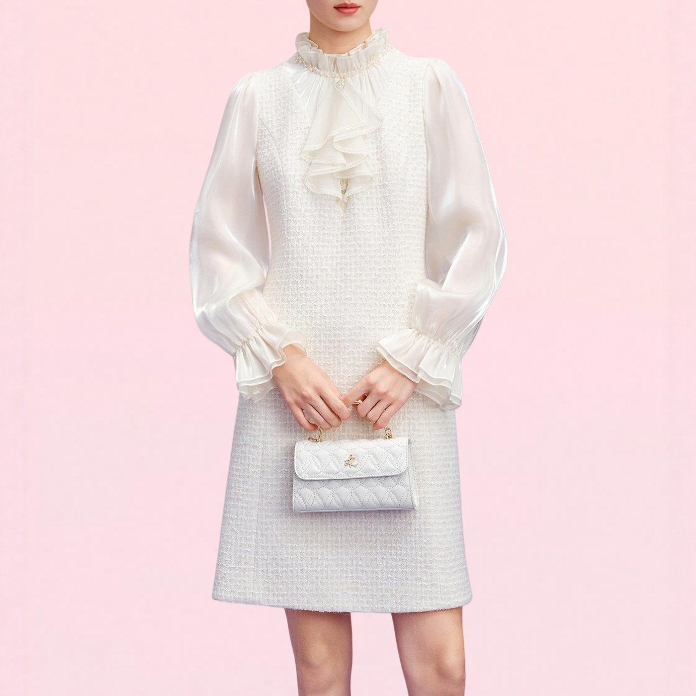 【商场同款】拉珂26春香风短款外套通勤法式荷叶领拼接连衣裙秋冬,女装/女士精品,连衣裙,淘宝优惠券,粉丝福利购,淘宝优惠卷