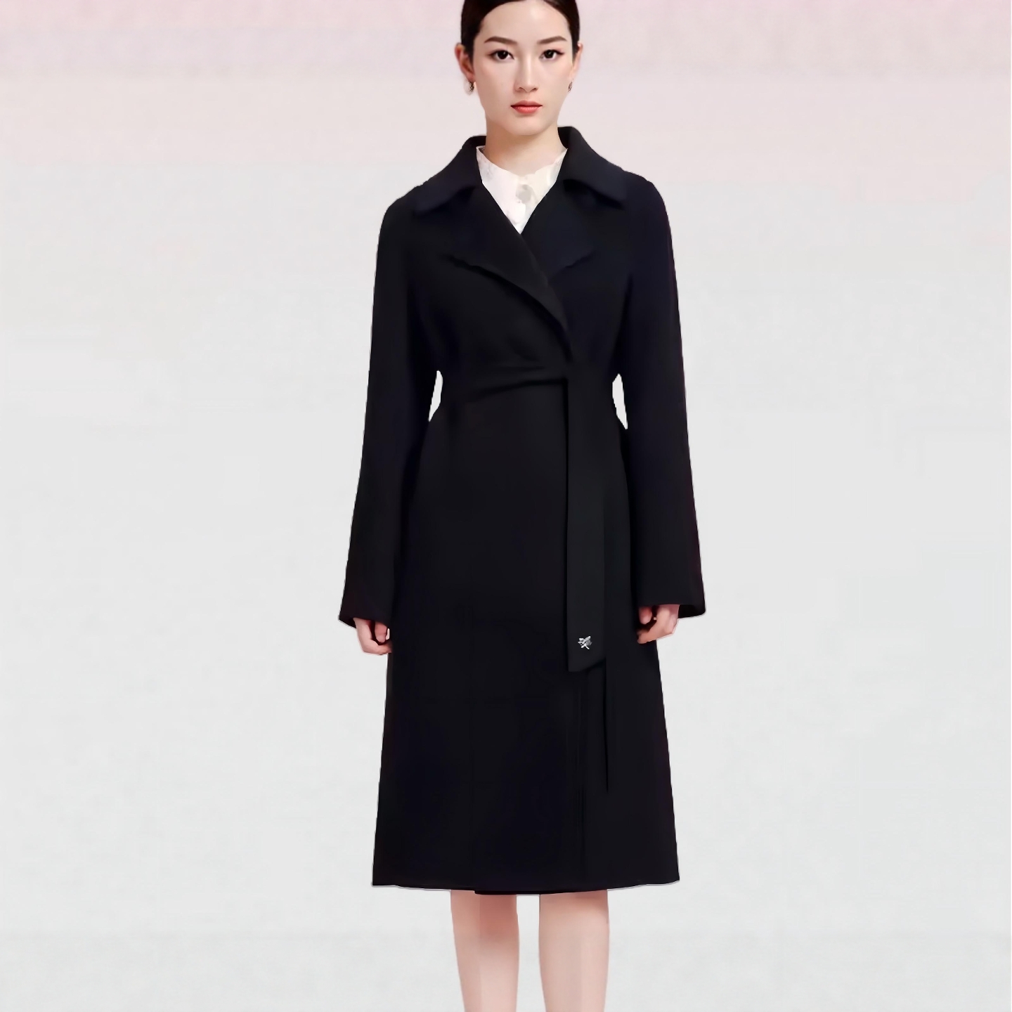 商场同款拉珂 通勤优雅气质系带收腰2025秋冬季新款毛呢大衣外套