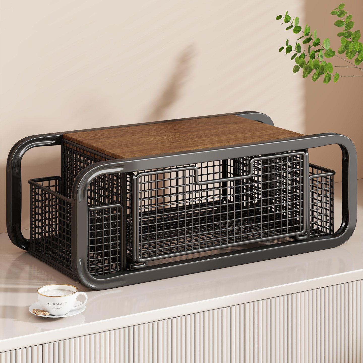 桌面咖啡机置物架抽屉式储物架摆放吧台餐桌柜茶包水杯架子收纳盒