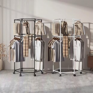 圆形旋转晾衣架六边形阳台卧室落地简易挂衣服收纳层架子家用衣帽