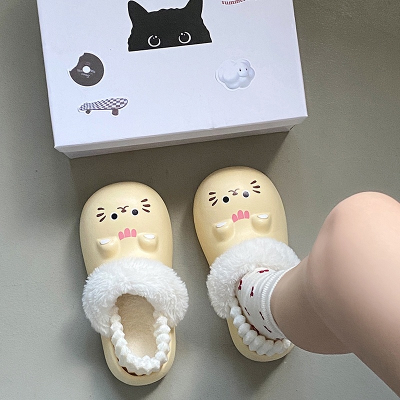 棉拖鞋女秋冬2025包跟可爱小猫室内家居防滑保暖外穿静音包头棉拖
