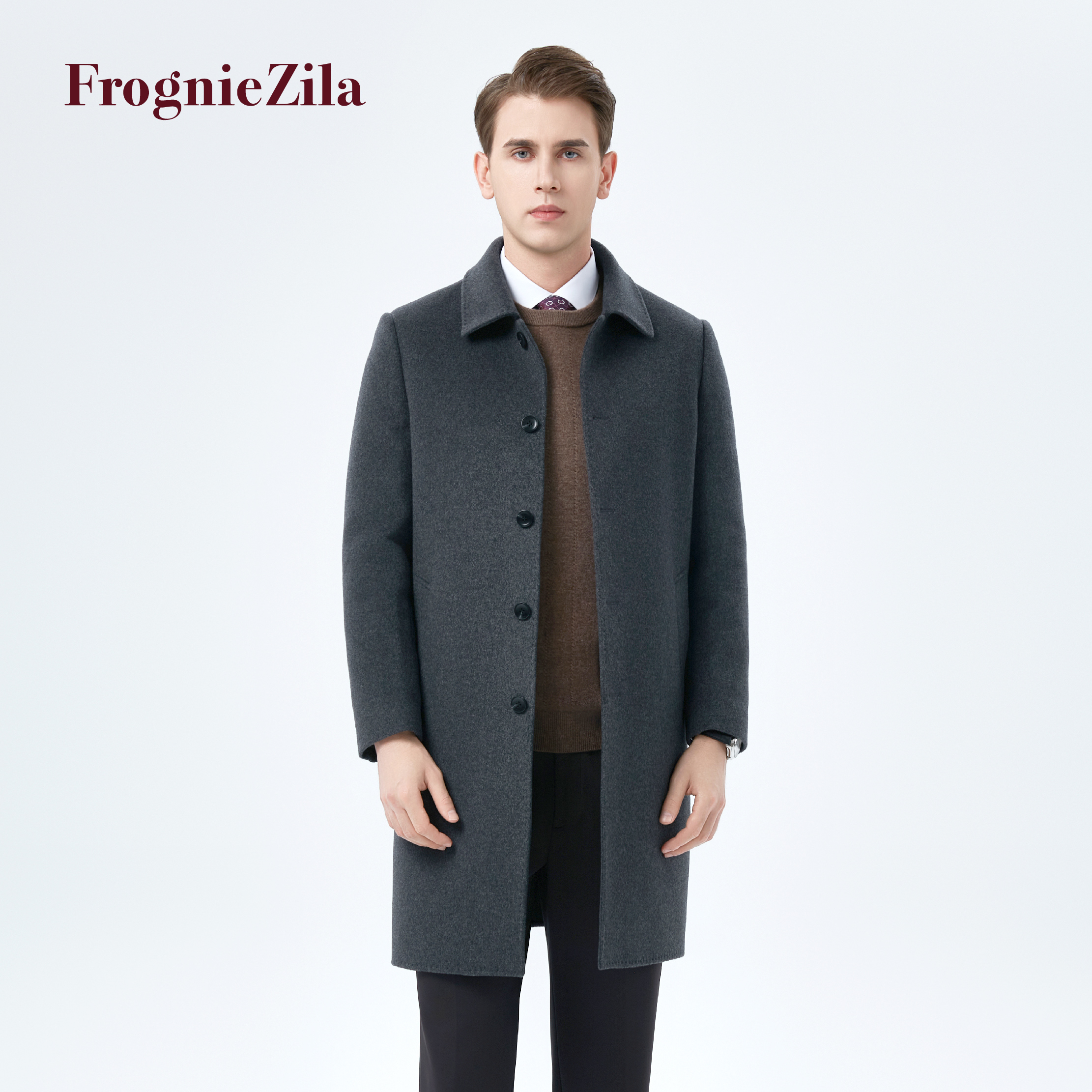 齐拉可脱卸鹅绒内胆翻领羊毛呢大衣男式中长款秋冬商务保暖外套男