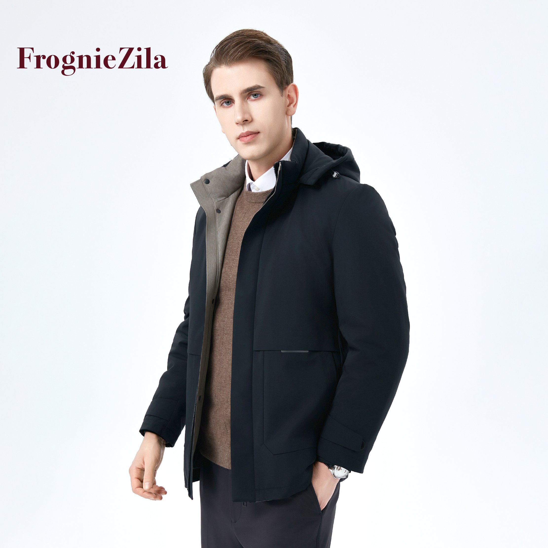 佛朗尼齐拉连帽羽绒服男装鹅绒保暖御寒羽绒服男日常百搭外套