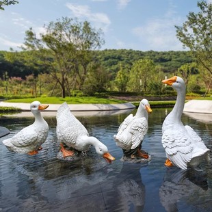 户外仿真大白鹅鸭子摆件雕塑模型家禽庭院池塘水景园林草坪景观