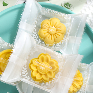 月饼包装袋冰皮鲜花饼糕点白底花环桃花酥蛋黄酥机封袋50克80100g