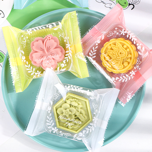 冰皮月饼绿豆糕鲜花茶烘焙包装50克80g透明花环机封100g桃花酥袋