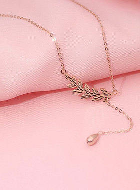 俄罗斯紫金585枫叶项链女玫瑰金百搭简约精致韩版镀14K锁骨链饰品