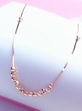 俄罗斯紫金585镀14k玫瑰金时尚简约女紫金锁骨链蛇骨珠珠项链饰品