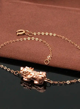 俄罗斯585紫金玫瑰金招财貔貅手链复古个性潮流高级精致饰品女士