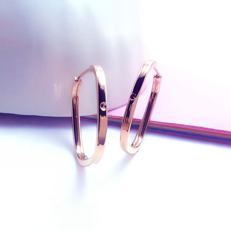 俄罗斯紫金585镀14k方形圆形耳环玫瑰金女款