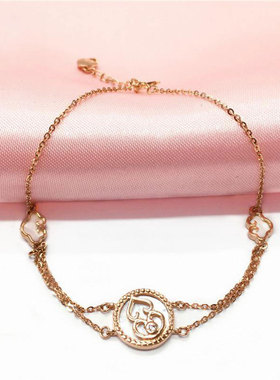 俄罗斯585紫金镀14k玫瑰金白贝母圆形葫芦手链时尚手饰精致女礼物