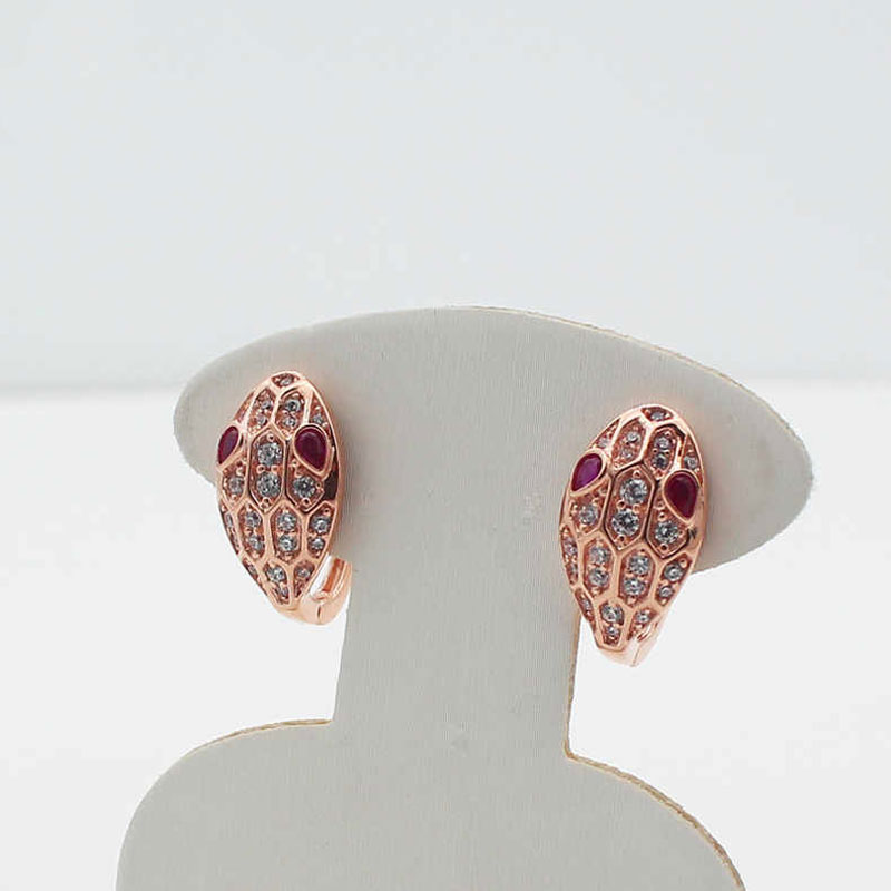 俄罗斯585紫金镶钻蛇形耳环简约ins冷淡风韩版轻奢彩金玫瑰金耳饰