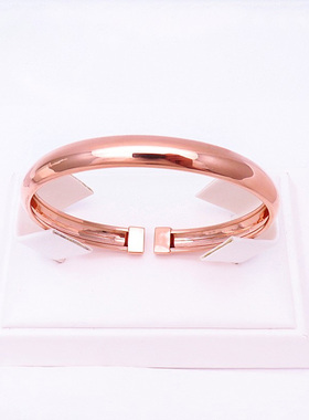 俄罗斯585紫金光面宽版素圈手镯玫瑰金简约气质优雅女士时尚风ins