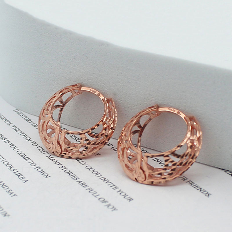 俄罗斯585紫金镀18K玫瑰金彩金时尚简约甜美镂空耳环女款礼物耳饰