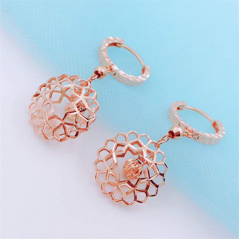 俄罗斯585紫金镀14K玫瑰金彩金女士灵动镂空花朵耳环精致时尚气质