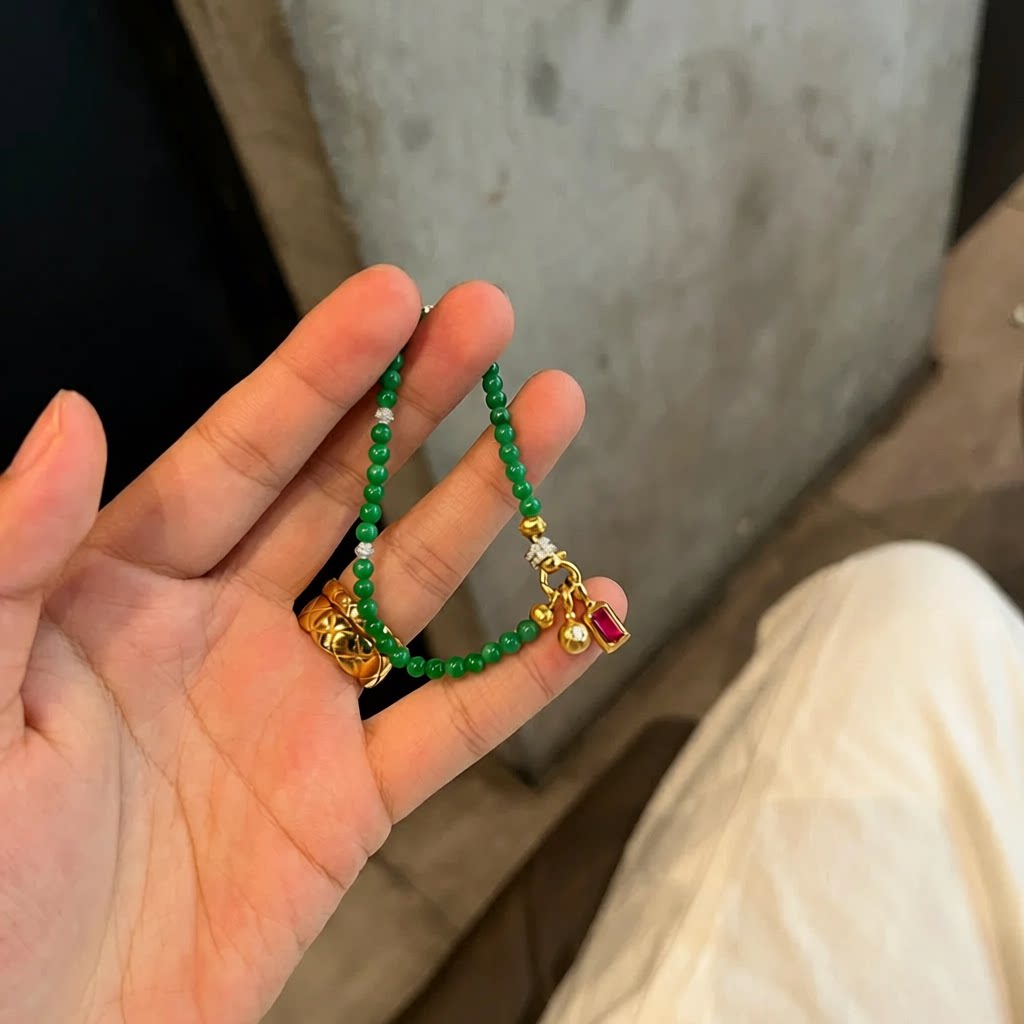 环保铜小红书爆款绿色玉髓手链