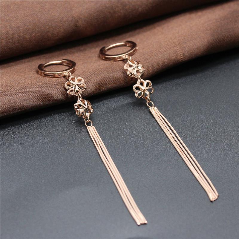 俄罗斯585紫金镂空花耳环个性气质镀14K彩金流苏蛇骨女士时尚耳饰