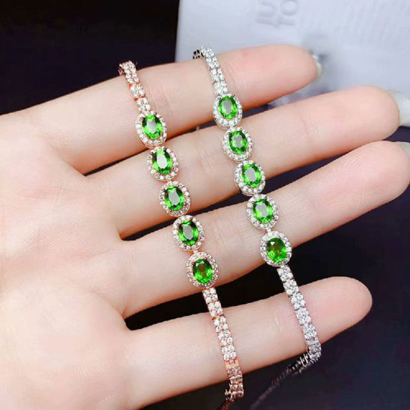 俄罗斯紫金585镀18K玫瑰金链空椭圆绿石手链欧美豪华精工女款饰品