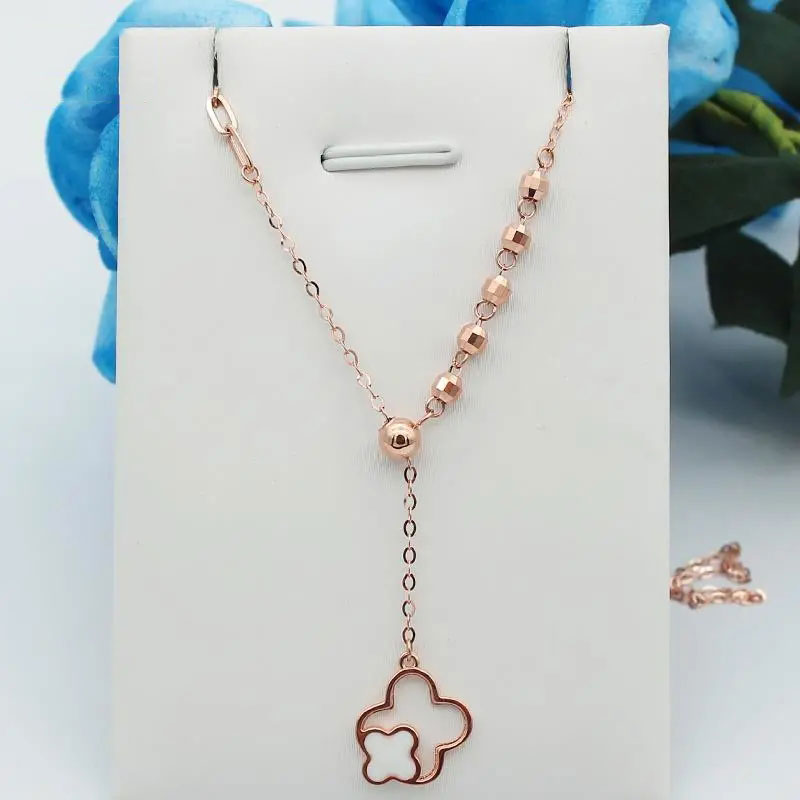 俄罗斯585紫金女款幸福草项链潮流韩版镀14k玫瑰金时尚礼物高级感