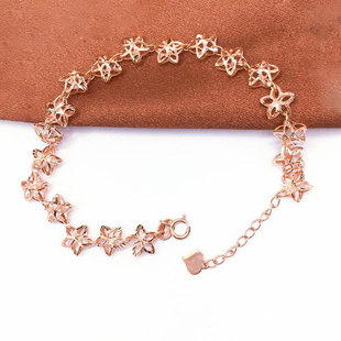 俄罗斯585紫金简约日韩星连星手链玫瑰金手饰女高级百搭气质ins风