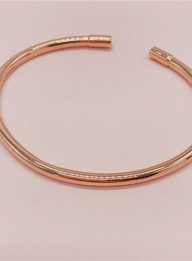 俄罗斯585紫金镀18k玫瑰金光面素圈手镯气质轻奢小众女款饰品礼物