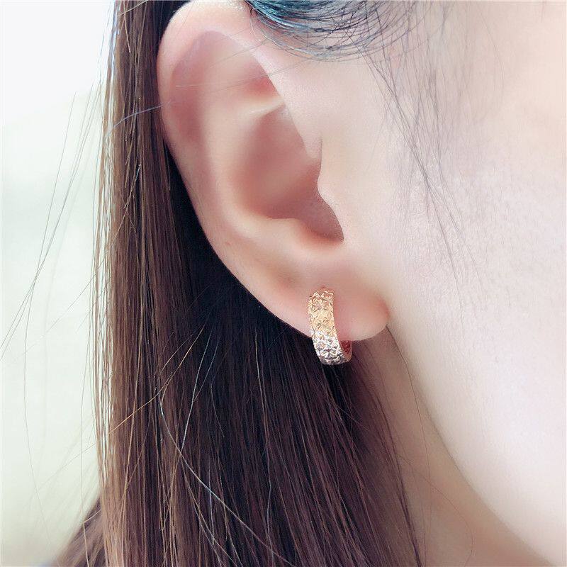 俄罗斯585紫金锤纹耳扣时尚镭射纹厚实镀14K彩金玫瑰金满天星饰品