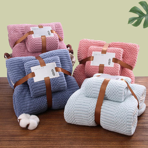 Coral velvet bath towel set 2pcs washcloth珊瑚绒吸水毛巾浴巾