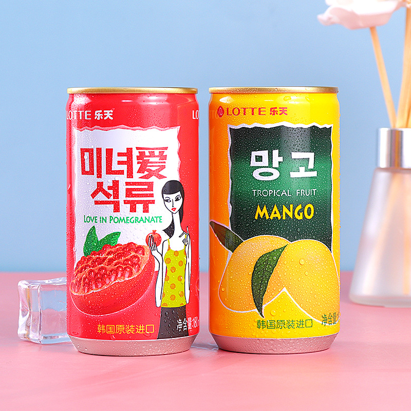 韩国进口原装乐天果汁180ml*30罐整箱石榴汁橙汁进口果汁零食