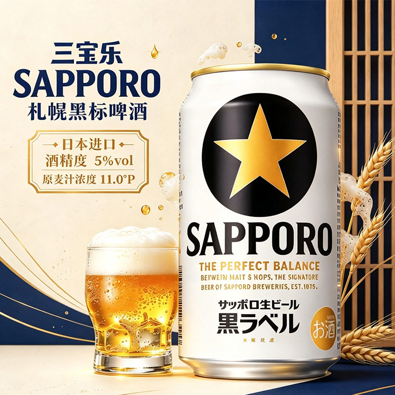 日本原装进口Sapporo三宝乐啤酒黑标札幌生啤经典黑星啤酒精酿