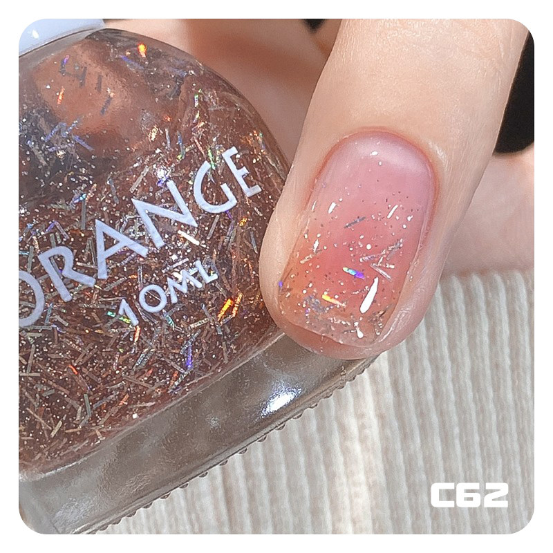 orange亮片指甲油女免烤快干2025秋冬新款可撕拉脚趾裸色护甲