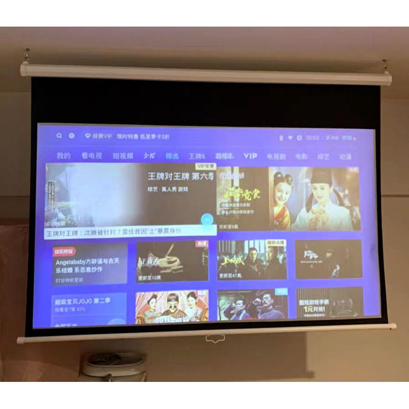 投影幕布手动自锁无需电源手拉回弹壁挂幕4K高清抗光投影家用幕布
