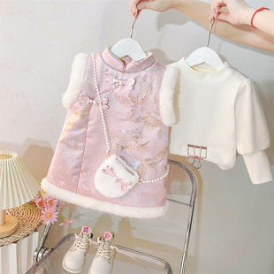 女童套装冬装2025新款宝宝周岁礼服小童过年旗袍国风汉服唐装年服