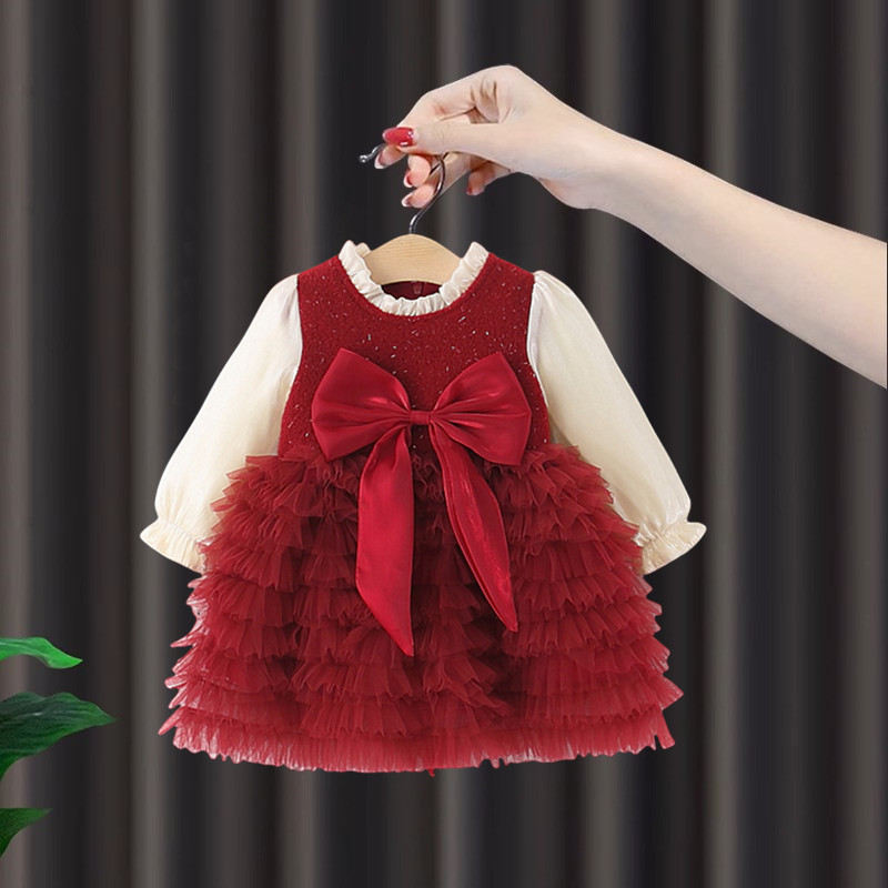 女童连衣裙秋冬装加绒新款洋气公主裙周岁女宝宝礼服婴儿加厚裙子