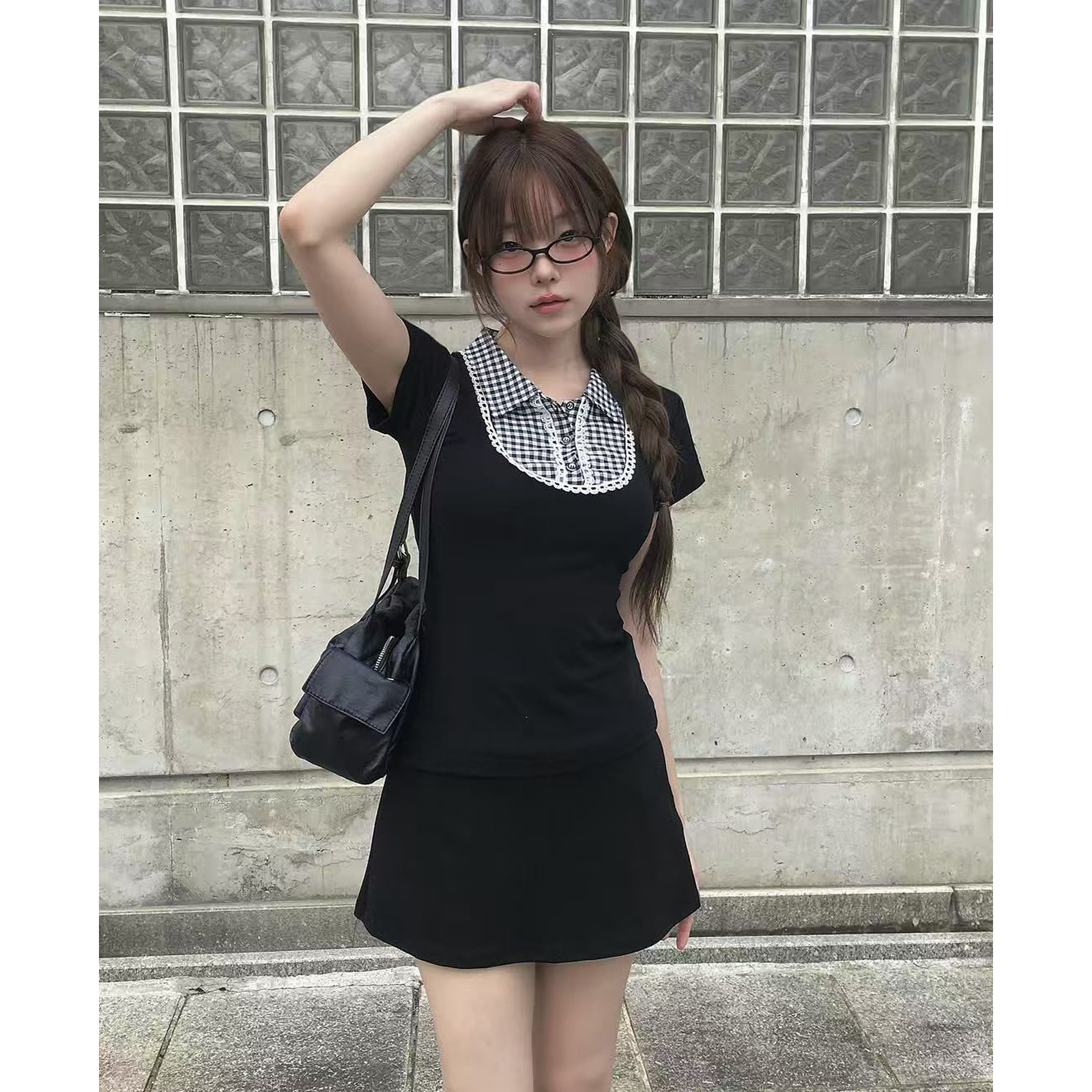 古早感vintage格纹短袖t恤polo衫图片