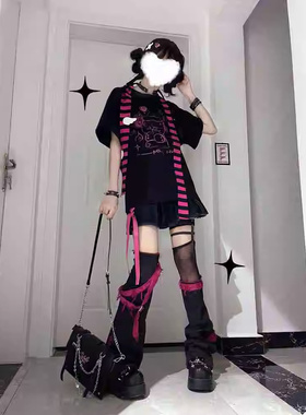 y2k千禧风黑色正肩短袖t恤女夏亚比甜酷辣妹打底体恤圆领套头上衣